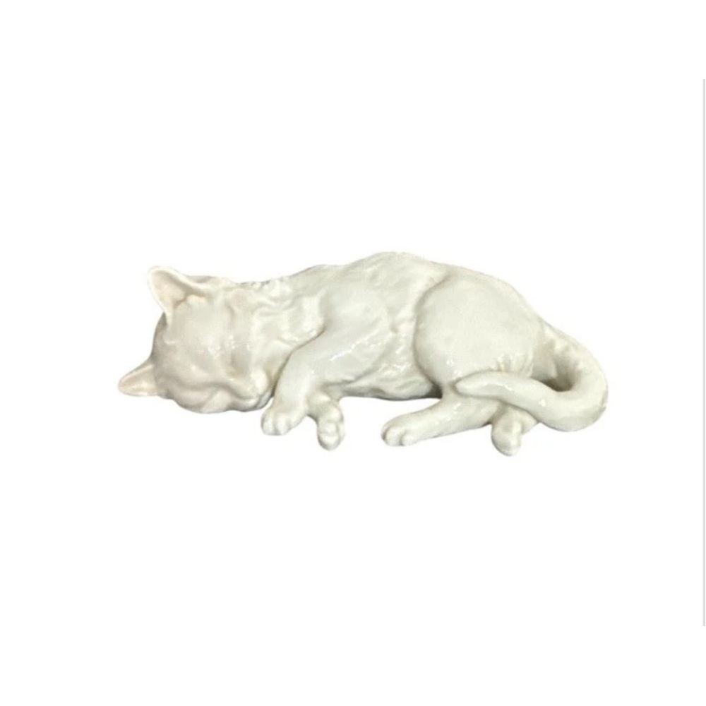 White Ceramic Sleeping Cat Figurine